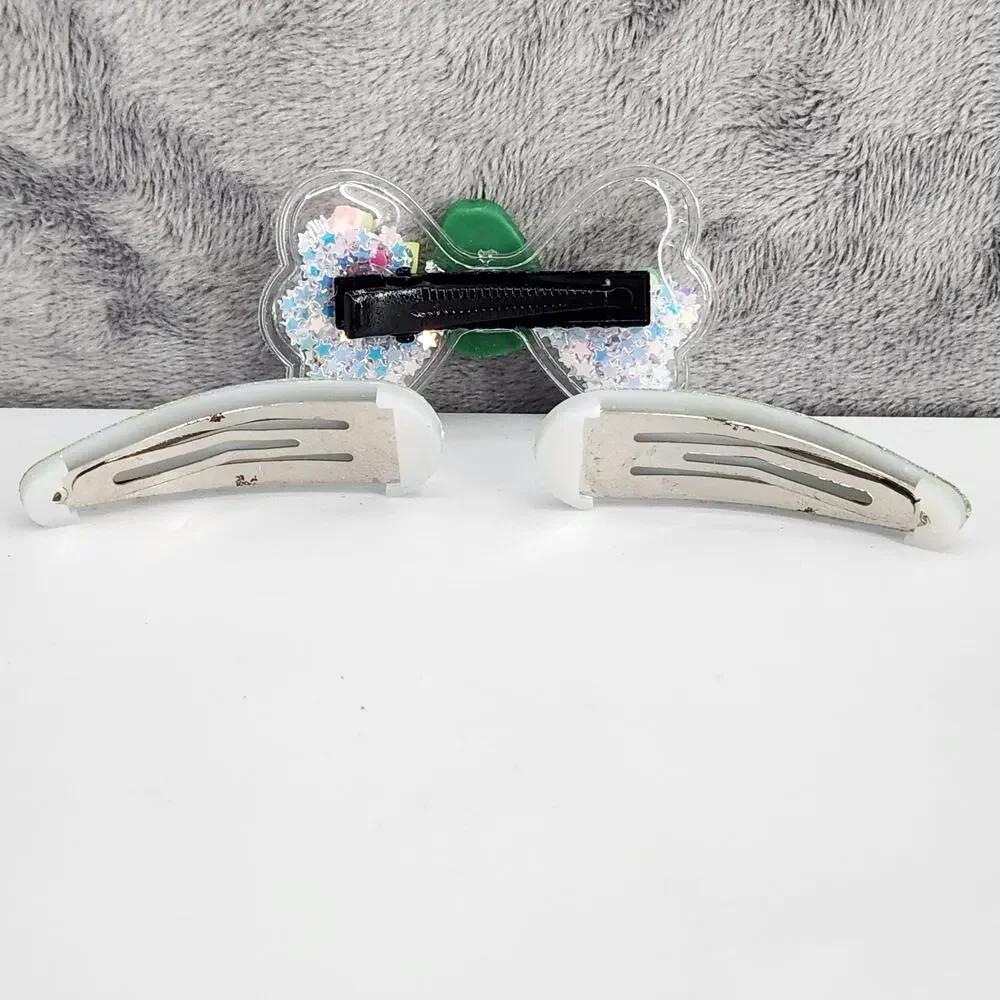 3 pc Avocado Theme Hair Accessories Glittery Bow with Avocado Charm & Snap Clips